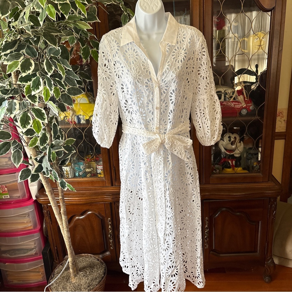 NEW Lilly Pulitzer Mialynn Midi Eyelet Shirt Dress White Pinwheel Women’s 8 NWT - Picture 2 of 9